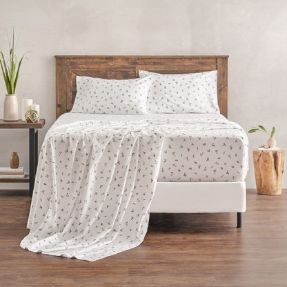 100% Organic Cotton Green Botanical Leaves Print Sheet Set