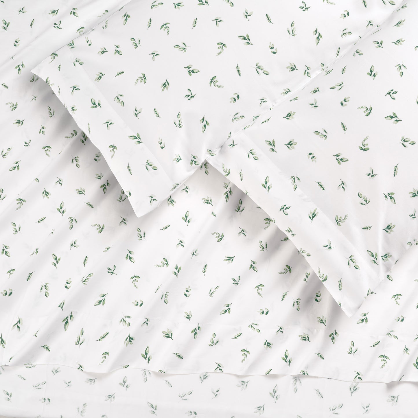 100% Organic Cotton Green Botanical Leaves Print Sheet Set