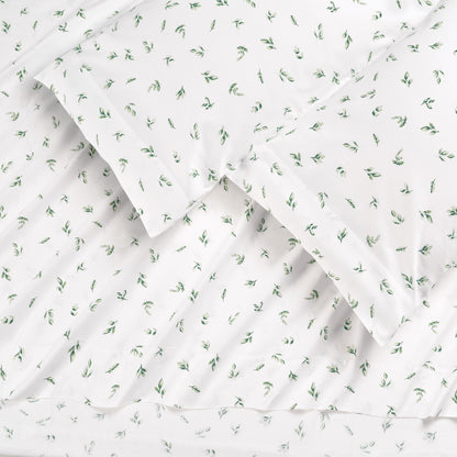 100% Organic Cotton Green Botanical Leaves Print Sheet Set