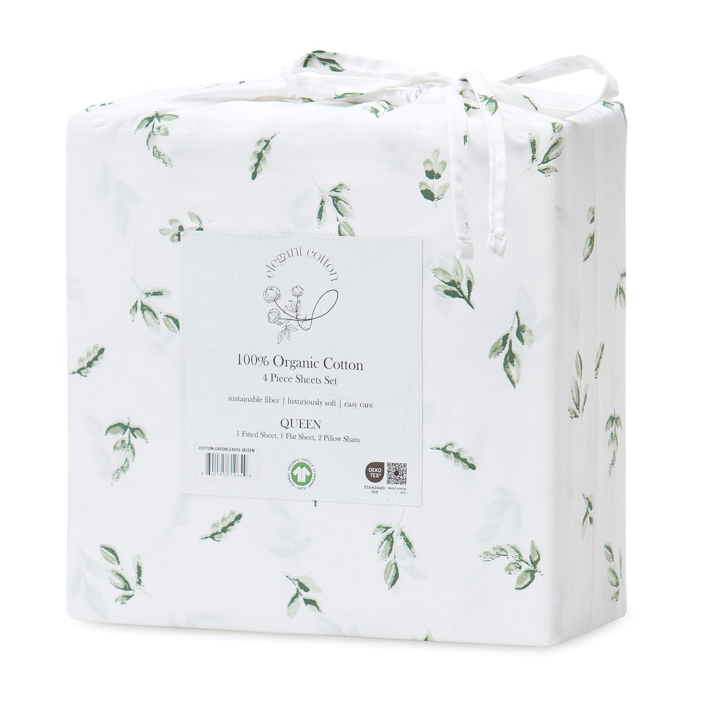 100% Organic Cotton Green Botanical Leaves Print Sheet Set
