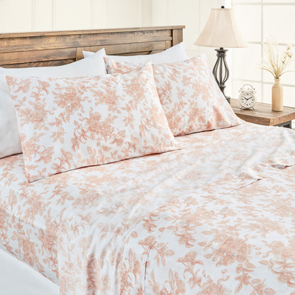 100% Organic Cotton Pink Rose Print Leaves Print Sheet Set