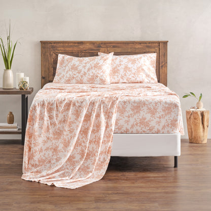 100% Organic Cotton Pink Rose Print Leaves Print Sheet Set